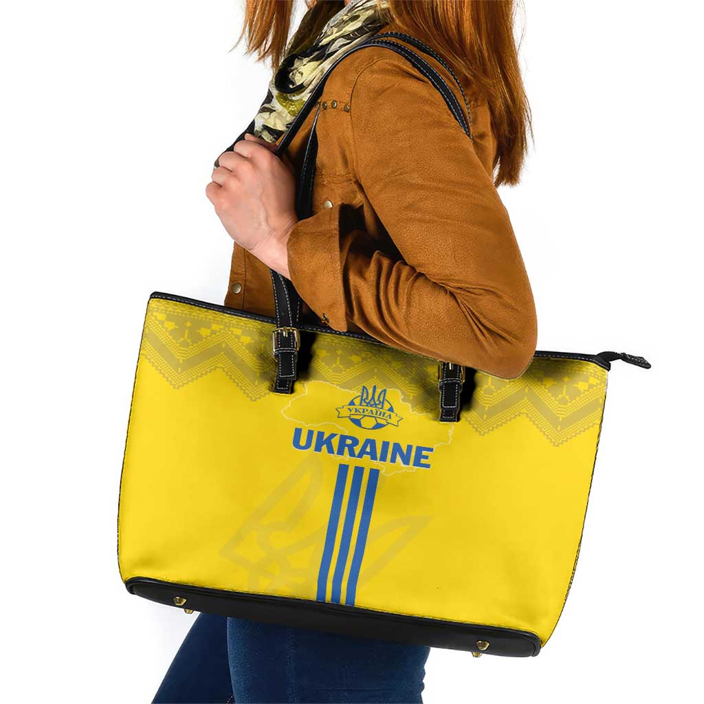 Ukraine 2024 Football Leather Tote Bag Ukrainian Folk Pattern - Wonder Print Shop