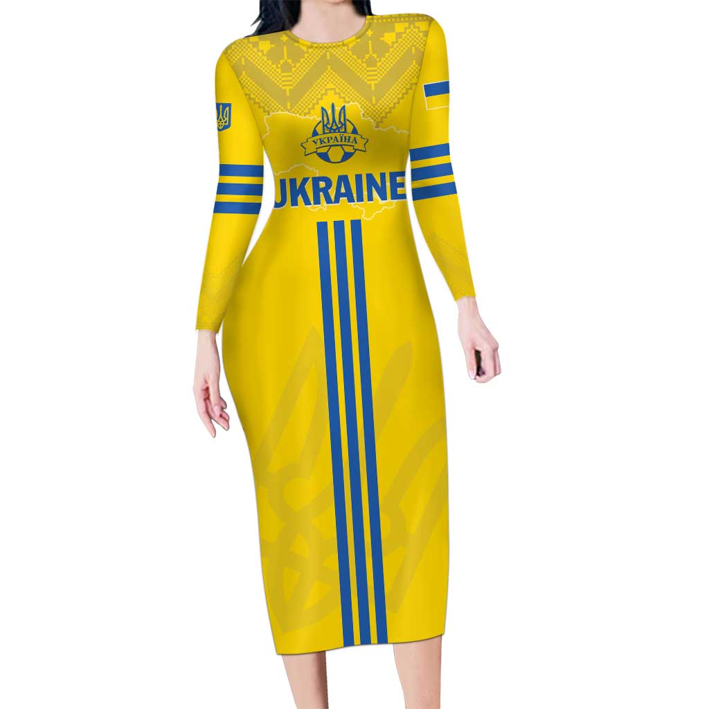 Custom Ukraine 2024 Football Long Sleeve Bodycon Dress Ukrainian Folk Pattern - Wonder Print Shop