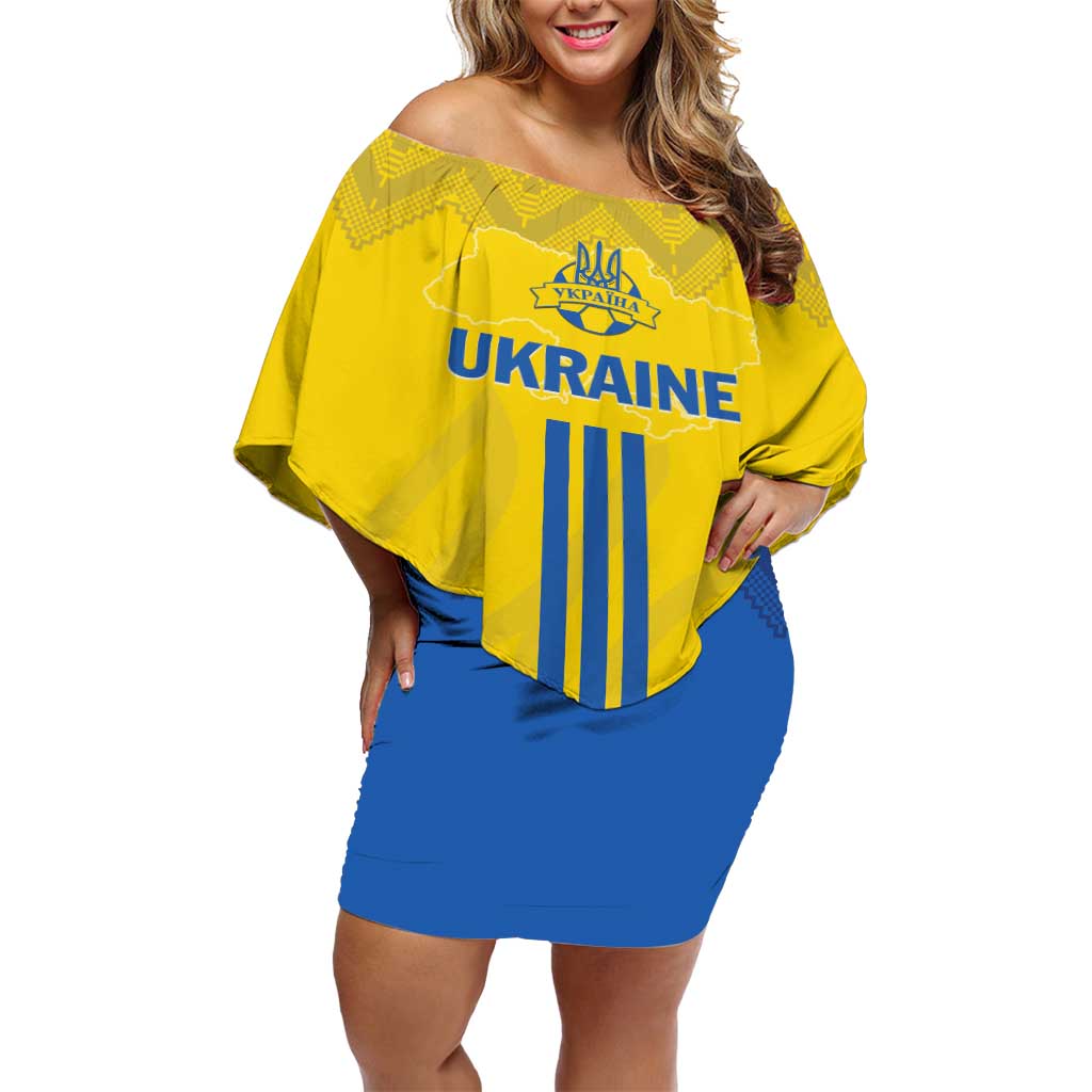 Custom Ukraine 2024 Football Off Shoulder Short Dress Ukrainian Folk Pattern - Wonder Print Shop