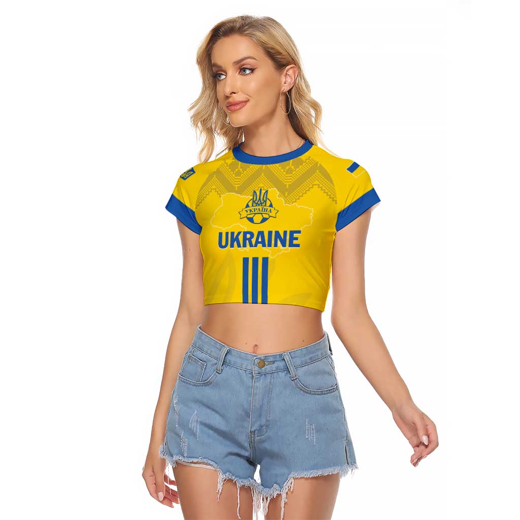 Custom Ukraine 2024 Football Raglan Cropped T Shirt Ukrainian Folk Pattern - Wonder Print Shop