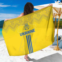 Yellow Ukraine football sarong, folk pattern with crest and blue 'Ukraine' lettering
