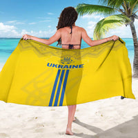Yellow Ukraine football sarong with folk pattern, blue stripes and 'Ukraine' print