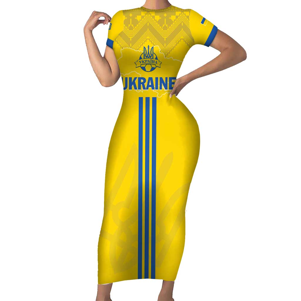 Custom Ukraine 2024 Football Short Sleeve Bodycon Dress Ukrainian Folk Pattern - Wonder Print Shop