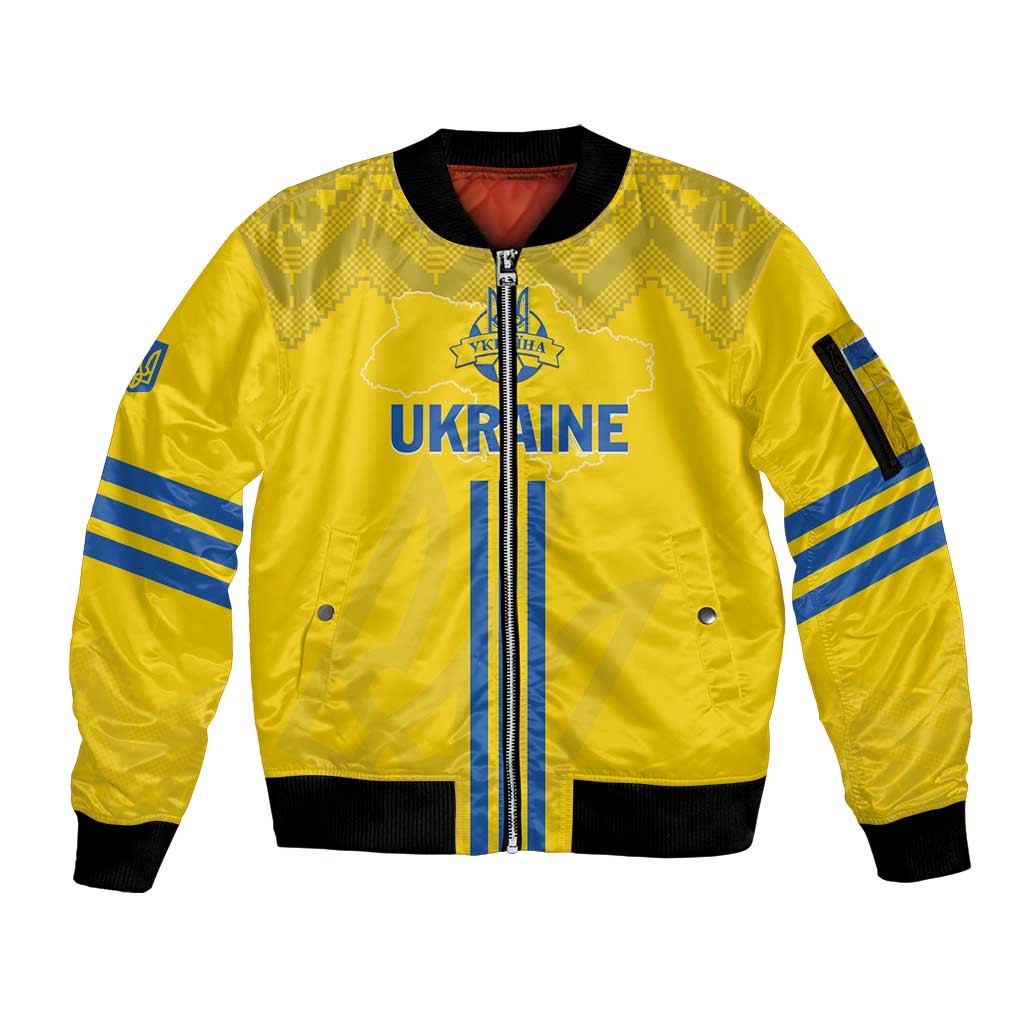 Custom Ukraine 2024 Football Sleeve Zip Bomber Jacket Ukrainian Folk Pattern - Wonder Print Shop