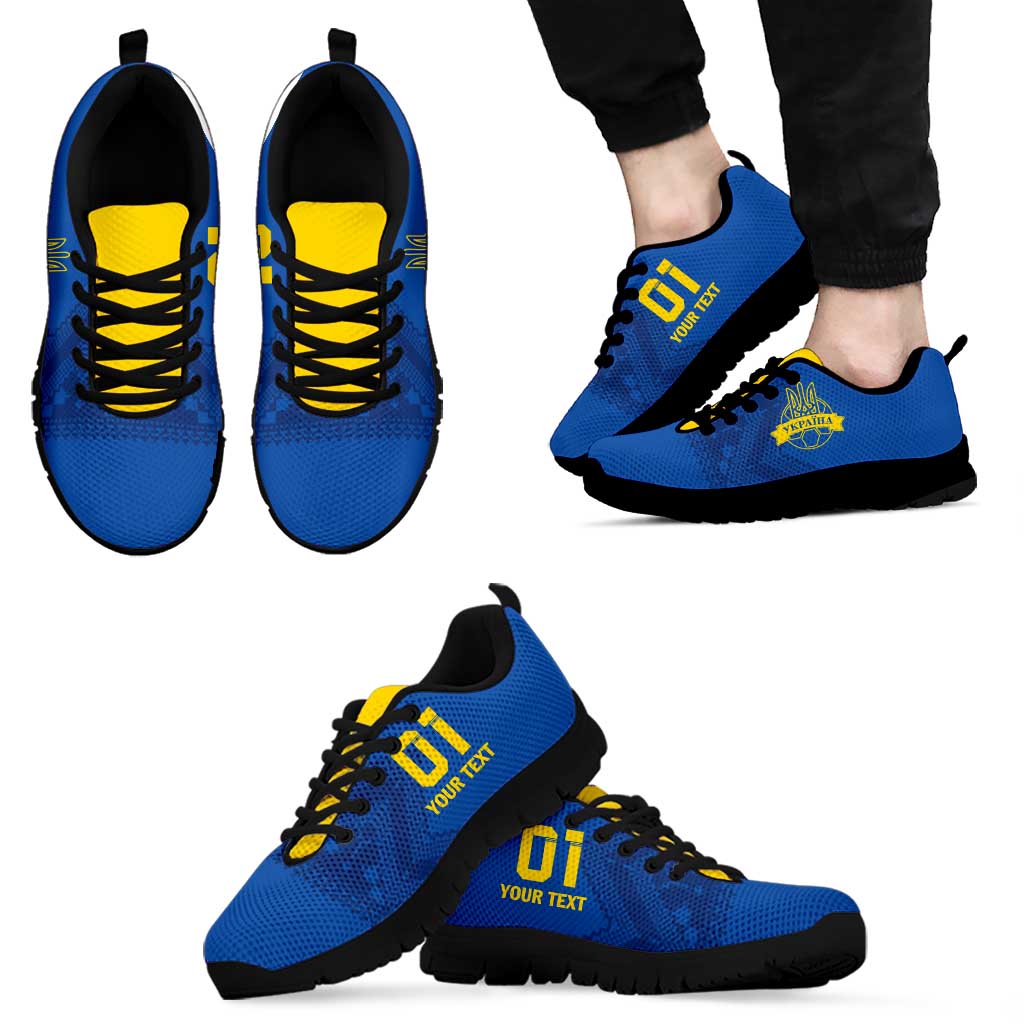 Blue football sneakers with yellow accents, black laces, and black tread sole