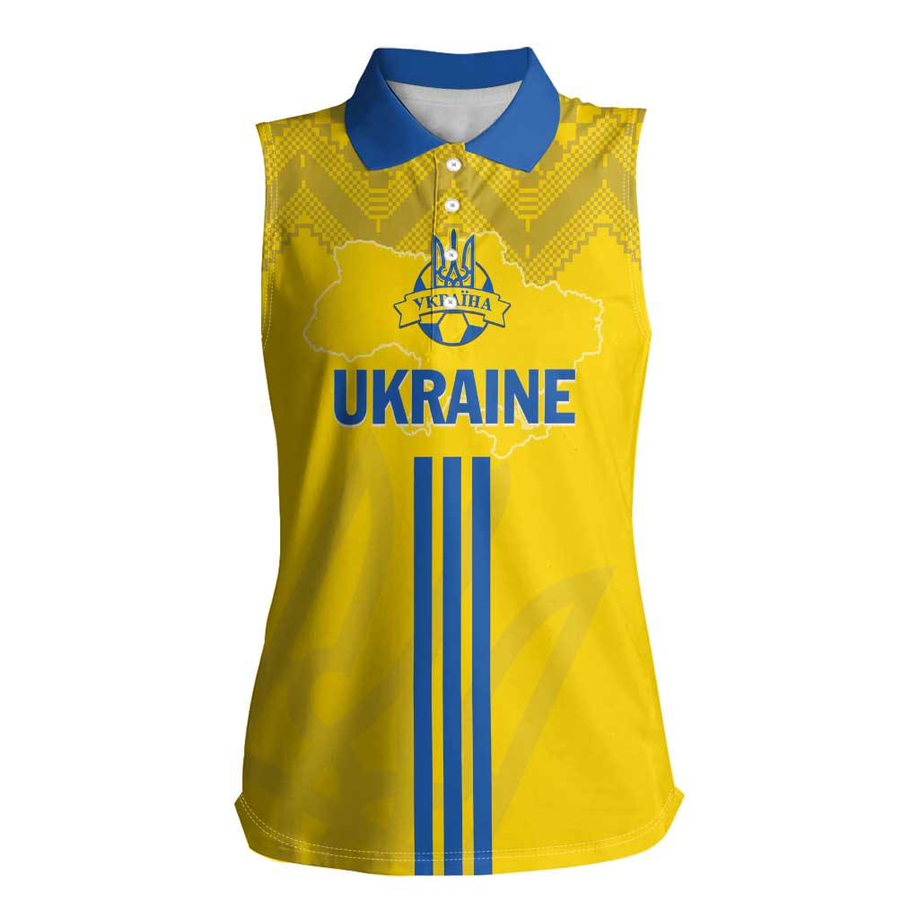 Custom Ukraine 2024 Football Women Sleeveless Polo Shirt Ukrainian Folk Pattern - Wonder Print Shop