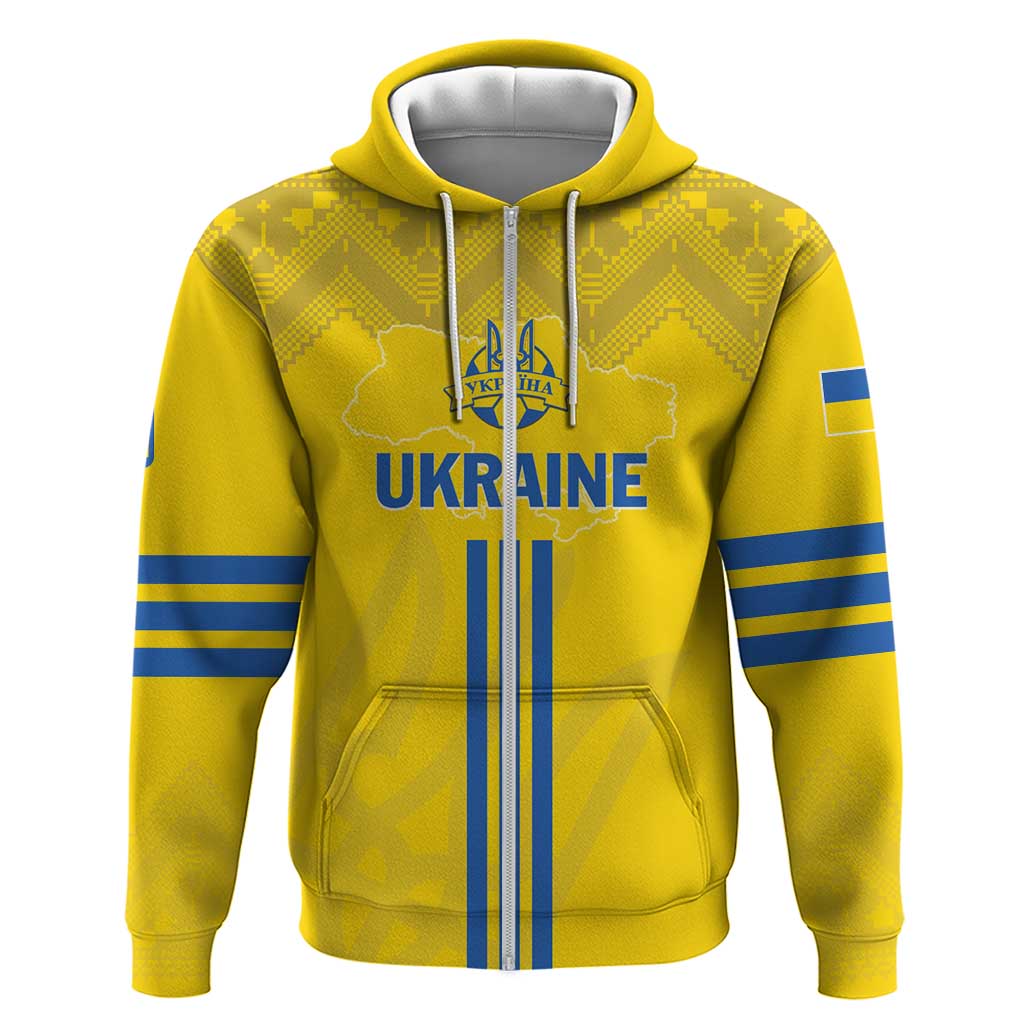 Custom Ukraine 2024 Football Zip Hoodie Ukrainian Folk Pattern - Wonder Print Shop