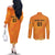 Custom Netherlands 2024 Football Couples Matching Off The Shoulder Long Sleeve Dress and Long Sleeve Button Shirt Holland Oranje Lions