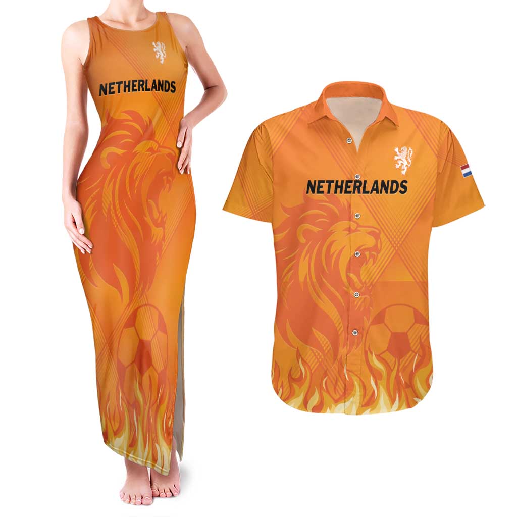 Custom Netherlands 2024 Football Couples Matching Tank Maxi Dress and Hawaiian Shirt Holland Oranje Lions - Wonder Print Shop