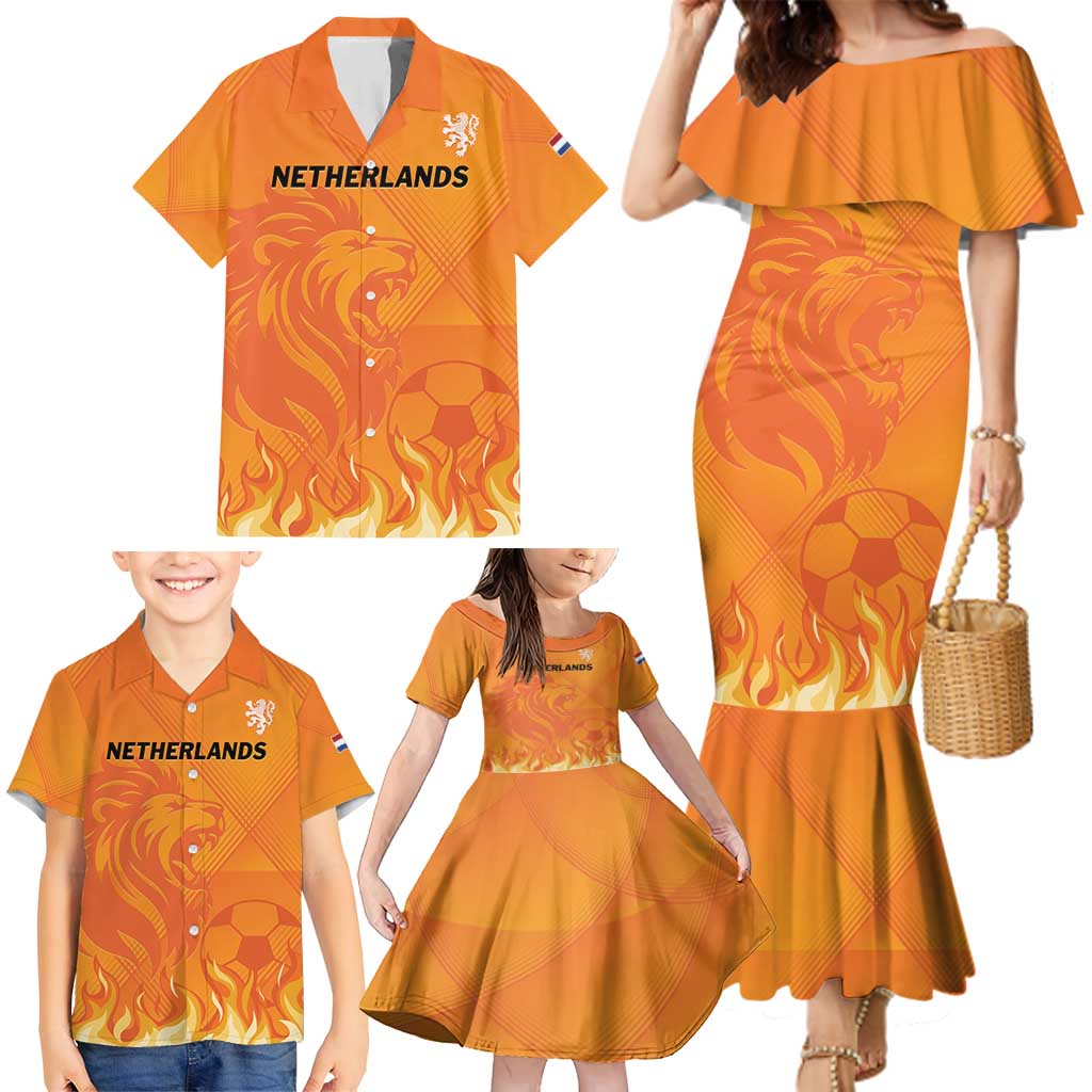 Custom Netherlands 2024 Football Family Matching Mermaid Dress and Hawaiian Shirt Holland Oranje Lions - Wonder Print Shop