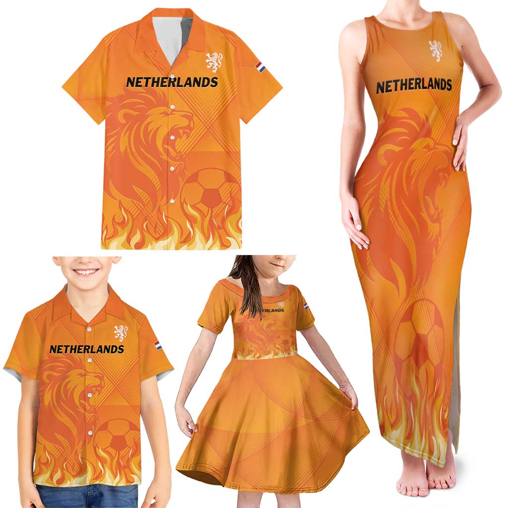 Custom Netherlands 2024 Football Family Matching Tank Maxi Dress and Hawaiian Shirt Holland Oranje Lions - Wonder Print Shop