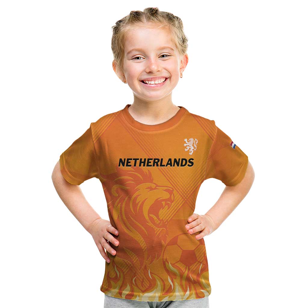 Custom Netherlands 2024 Football Kid T Shirt Holland Oranje Lions - Wonder Print Shop