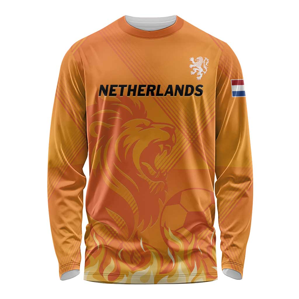 Custom Netherlands 2024 Football Long Sleeve Shirt Holland Oranje Lions - Wonder Print Shop