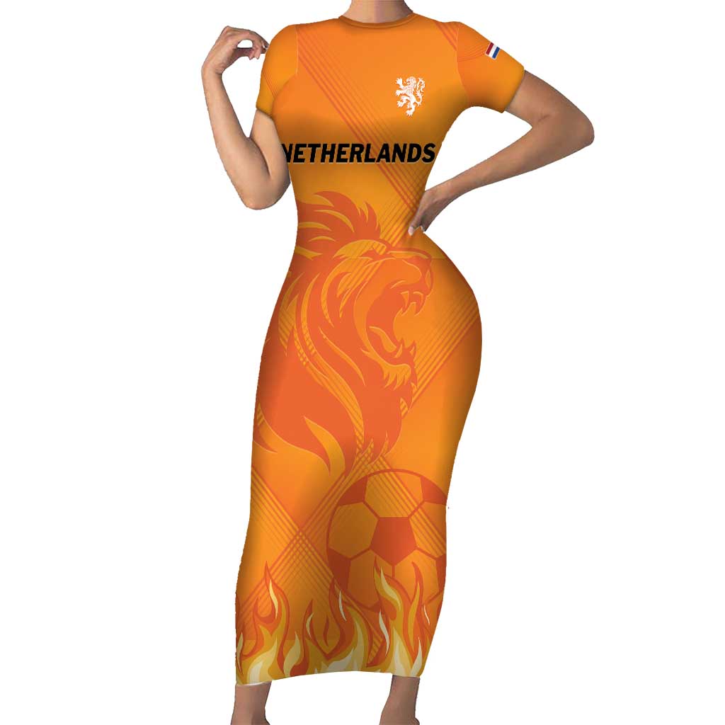 Custom Netherlands 2024 Football Short Sleeve Bodycon Dress Holland Oranje Lions