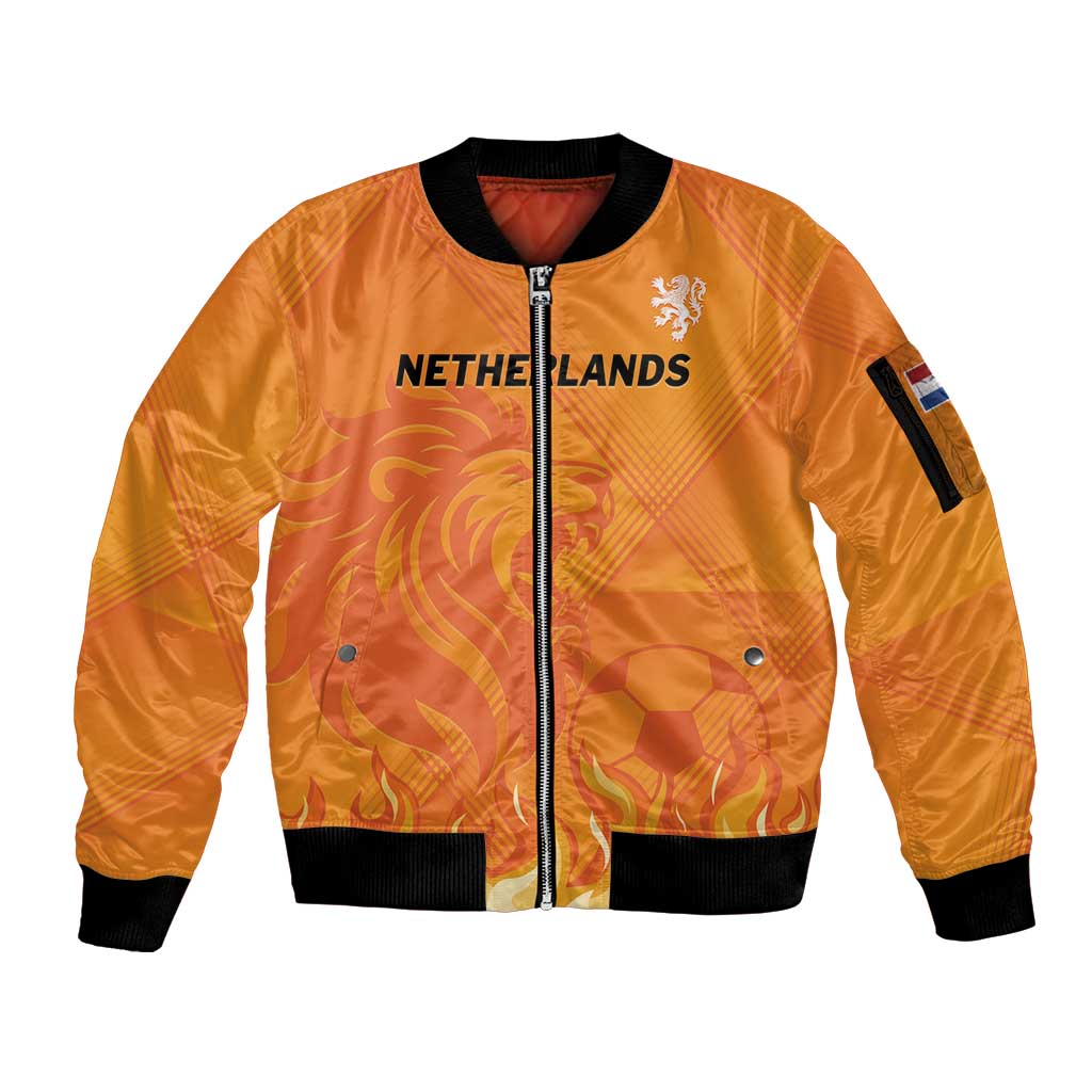 Custom Netherlands 2024 Football Sleeve Zip Bomber Jacket Holland Oranje Lions