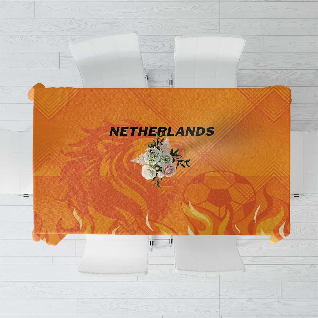 Orange Netherlands tablecloth with lion crest and “NETHERLANDS” text center