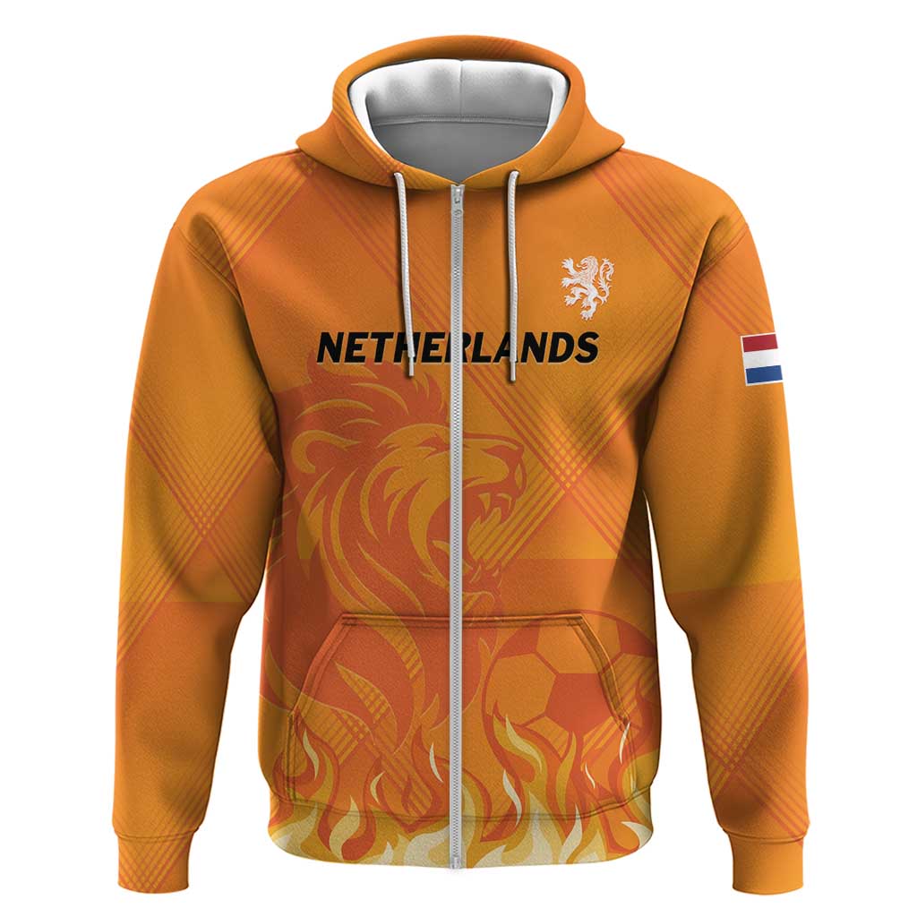 Custom Netherlands 2024 Football Zip Hoodie Holland Oranje Lions