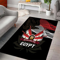 Black area rug with central eagle graphic, red banner, and 'EGYPT' lettering