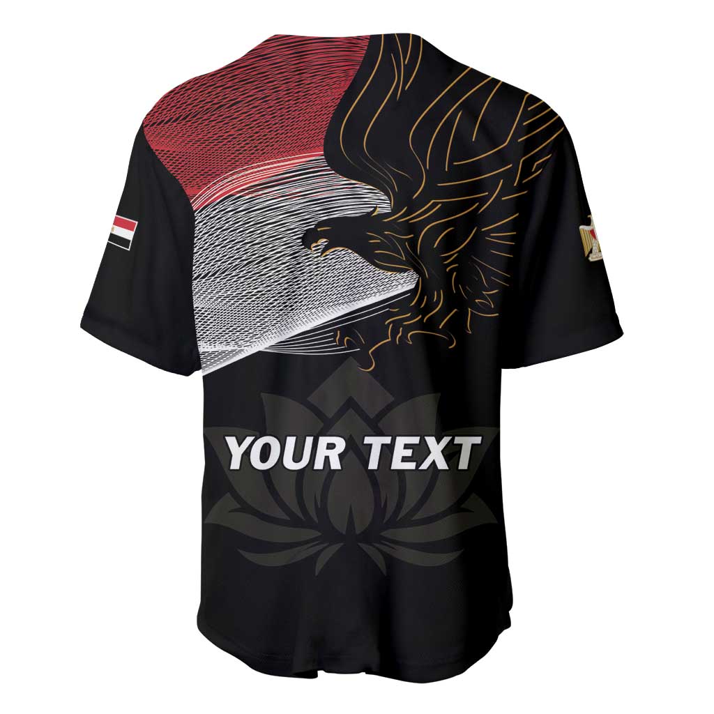 Personalized black baseball jersey with gold eagle graphic and 'YOUR TEXT' print