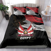 Black duvet and two pillows with red/gray eagle graphic and 'EGYPT' bold text