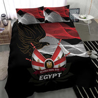 Black duvet with red and gray eagle crest, 'REVOLUTION DAY' ribbon, and 'EGYPT' text