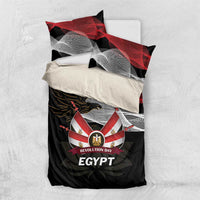 Black duvet set with red gray eagle emblem and 'REVOLUTION DAY' ribbon, 'EGYPT' below