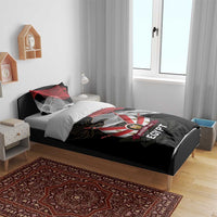 Black duvet set with red/gray eagle crest and 'EGYPT' text, matching pillow covers