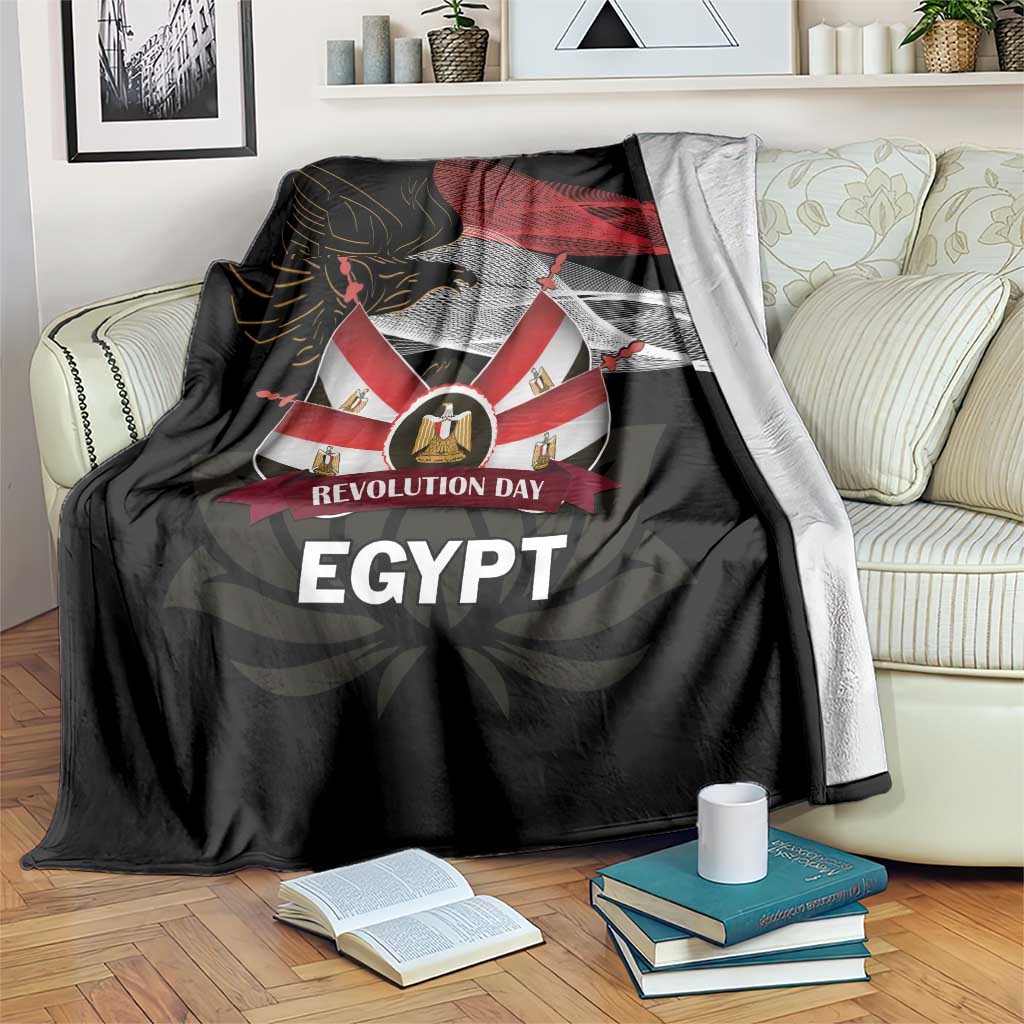 Black eagle graphic blanket with red flag, gray waves, and bold 'EGYPT' text