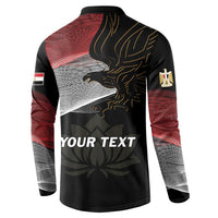 Black henley sweatshirt back with gold eagle, red/gray waves, and 'YOUR TEXT'