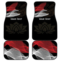 Black car floor mat set of four with red eagle, white waves, lotus, 'YOUR TEXT'