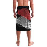 Black lavalava with red arch and gray wave pattern print