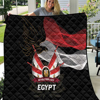 Black quilt blanket with diamond quilting, Egypt eagle flag graphic and 'EGYPT' text