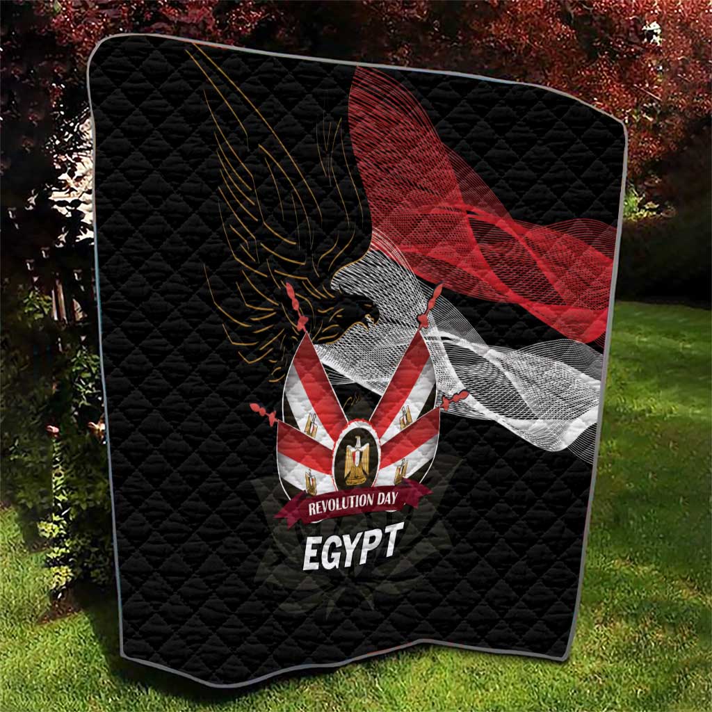 Black quilt blanket with diamond quilting, large Egypt eagle and flag design with 'EGYPT'