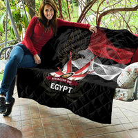 Black quilt blanket with diamond quilting, Egypt eagle flag design displayed on sofa
