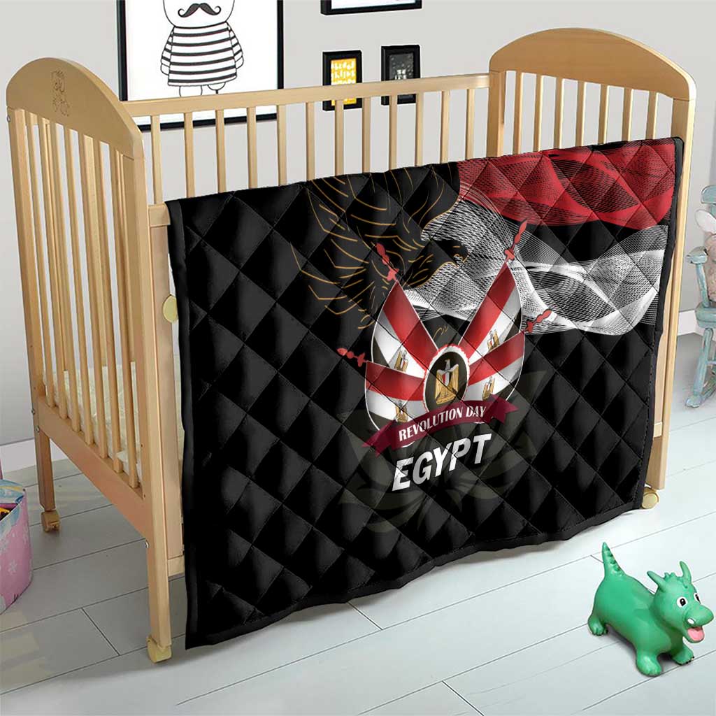 Black quilt blanket with diamond quilting, Egypt eagle flag design for crib