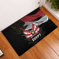 Black rubber doormat with Egypt eagle emblem and red-white banner design