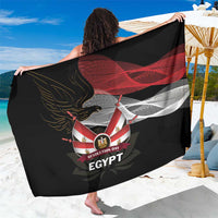 Black beach sarong with Egypt eagle and lotus graphic in red and white