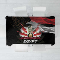 Black tablecloth with eagle, lotus, and "Revolution Day Egypt" central print