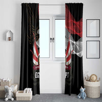 Black window curtain set with Egyptian eagle and red-white flag graphic print