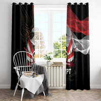 Black window curtain set with Egyptian eagle and Revolution Day flag print