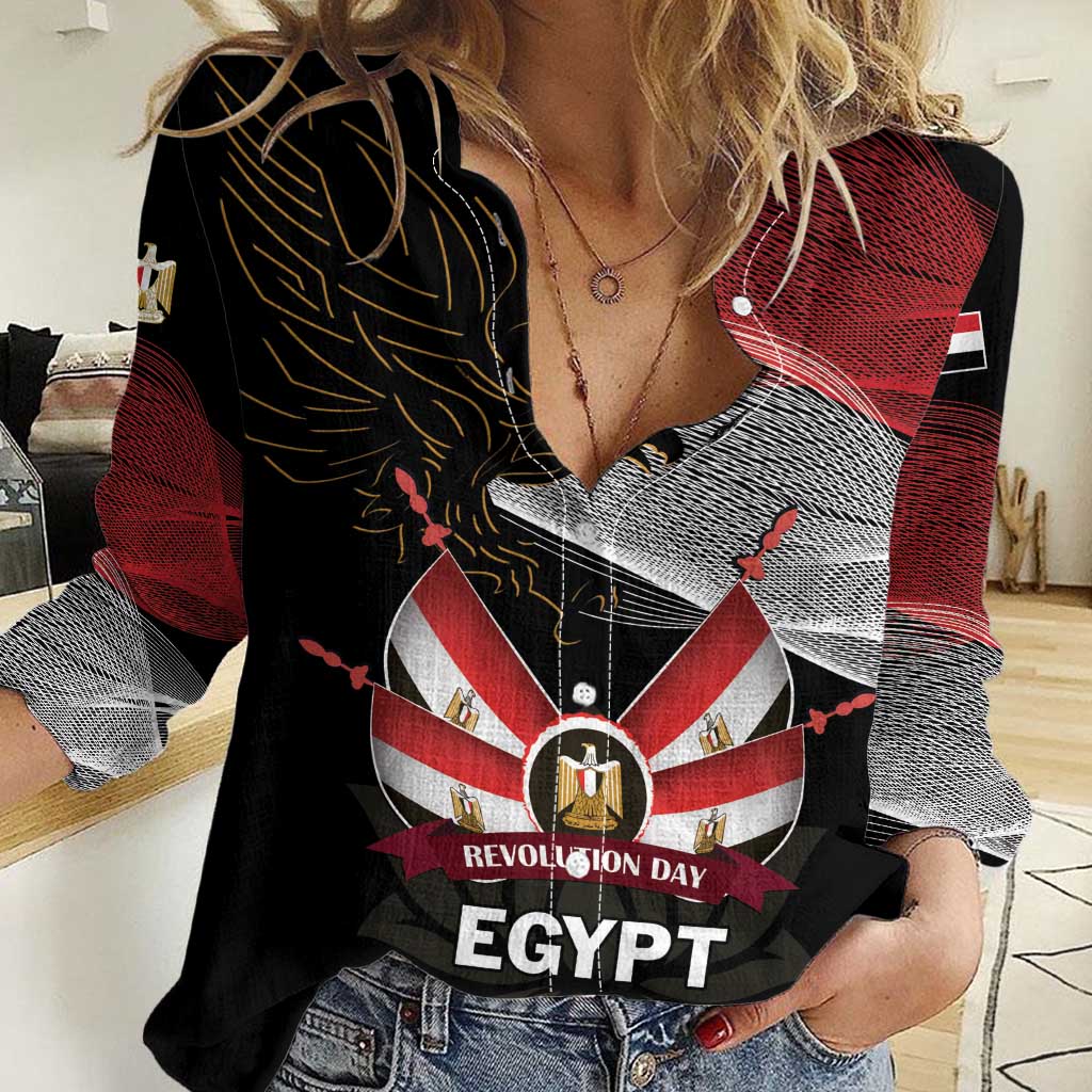 Personalized Egypt Revolution Day Women Casual Shirt Steppe Eagle Lotus Flower - Wonder Print Shop