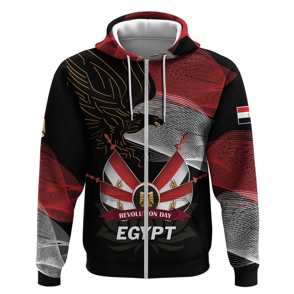 Personalized Egypt Revolution Day Zip Hoodie Steppe Eagle Lotus Flower - Wonder Print Shop