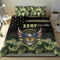 Camo bedding set with A.R.M.Y Birthday eagle graphic and two green pillowcases
