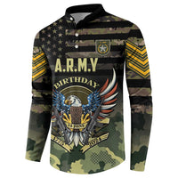 Camouflage button sweatshirt with A.R.M.Y Birthday emblem and long camo sleeves