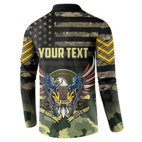 Camouflage button sweatshirt back with bold YOUR TEXT graphic and eagle emblem
