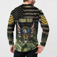 Camouflage button sweatshirt back with YOUR TEXT and eagle badge graphic