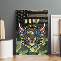 Canvas wall art featuring A.R.M.Y Birthday eagle over camouflage with stars and stripes