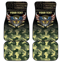 Camouflage car mats set of four with eagle emblem and stars-and-stripes banner, black trim