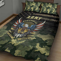 Camouflage quilt bed set with large A.R.M.Y Birthday eagle emblem on the quilt