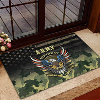 Black rubber doormat with ARMY Birthday eagle emblem over green camo pattern